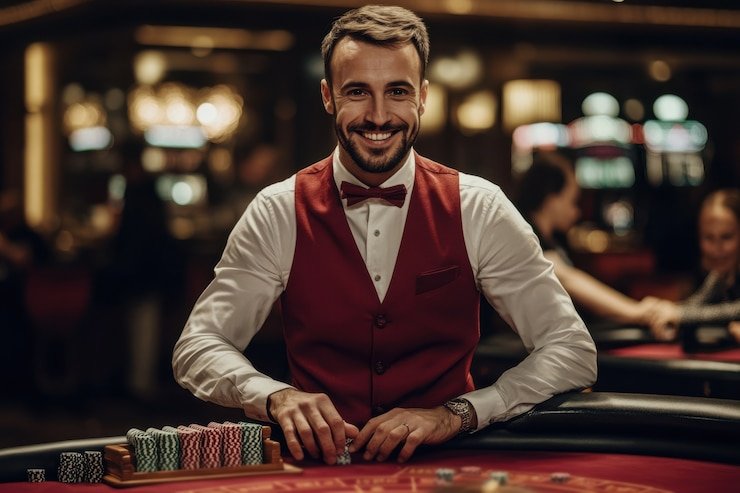 Tangkapan layar meja live-dealer mcd bola di smartphone, menampilkan dealer sungguhan dan opsi taruhan baccarat real-time
